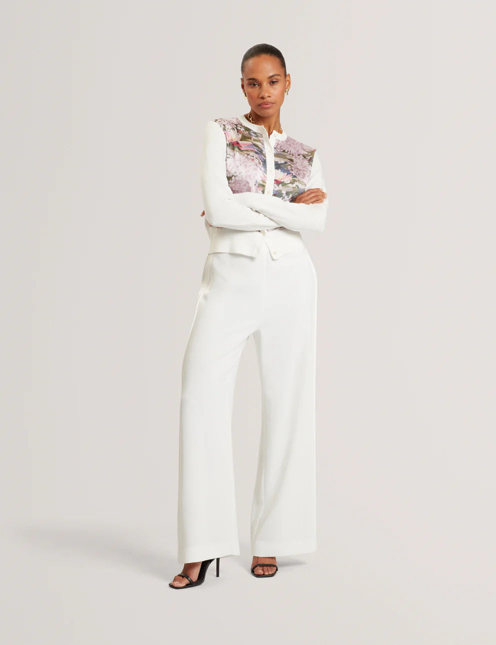 Ted Baker Sisilla Printed Woven Front Cardigan | Ivory