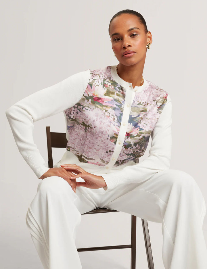 Ted Baker Sisilla Printed Woven Front Cardigan | Ivory