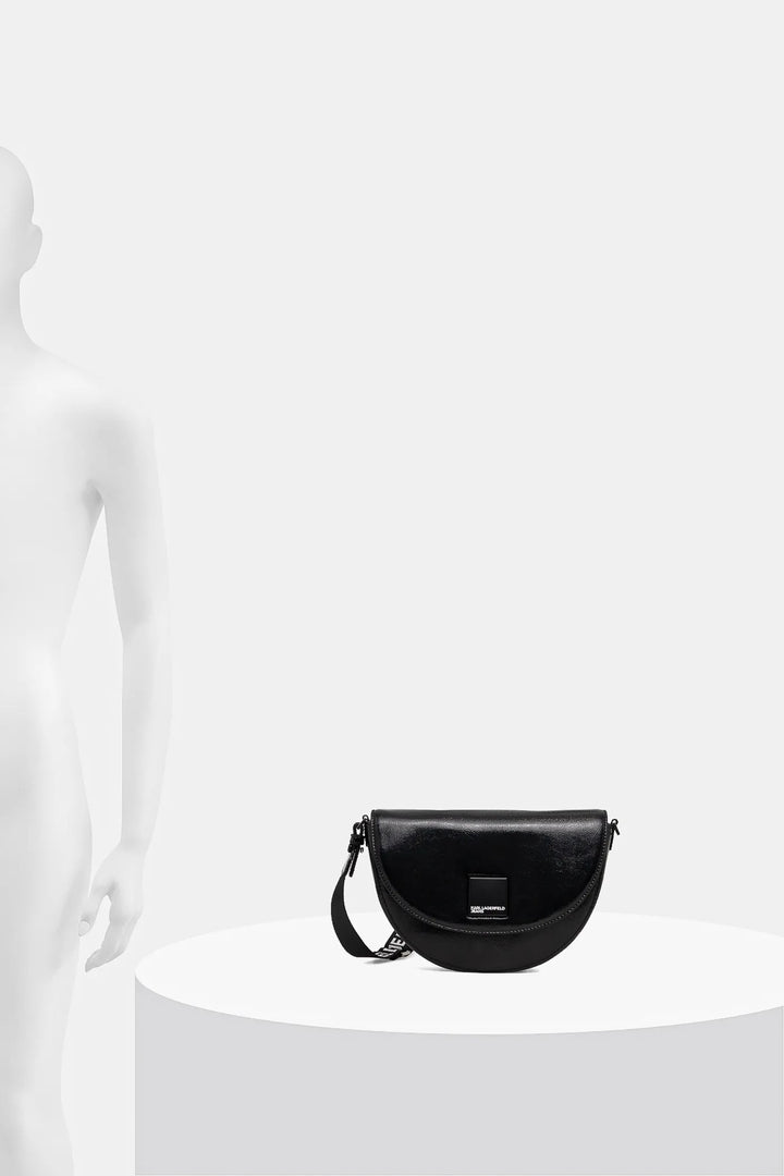 Karl Lagerfeld Logo Glossy Saddle Bag | Black