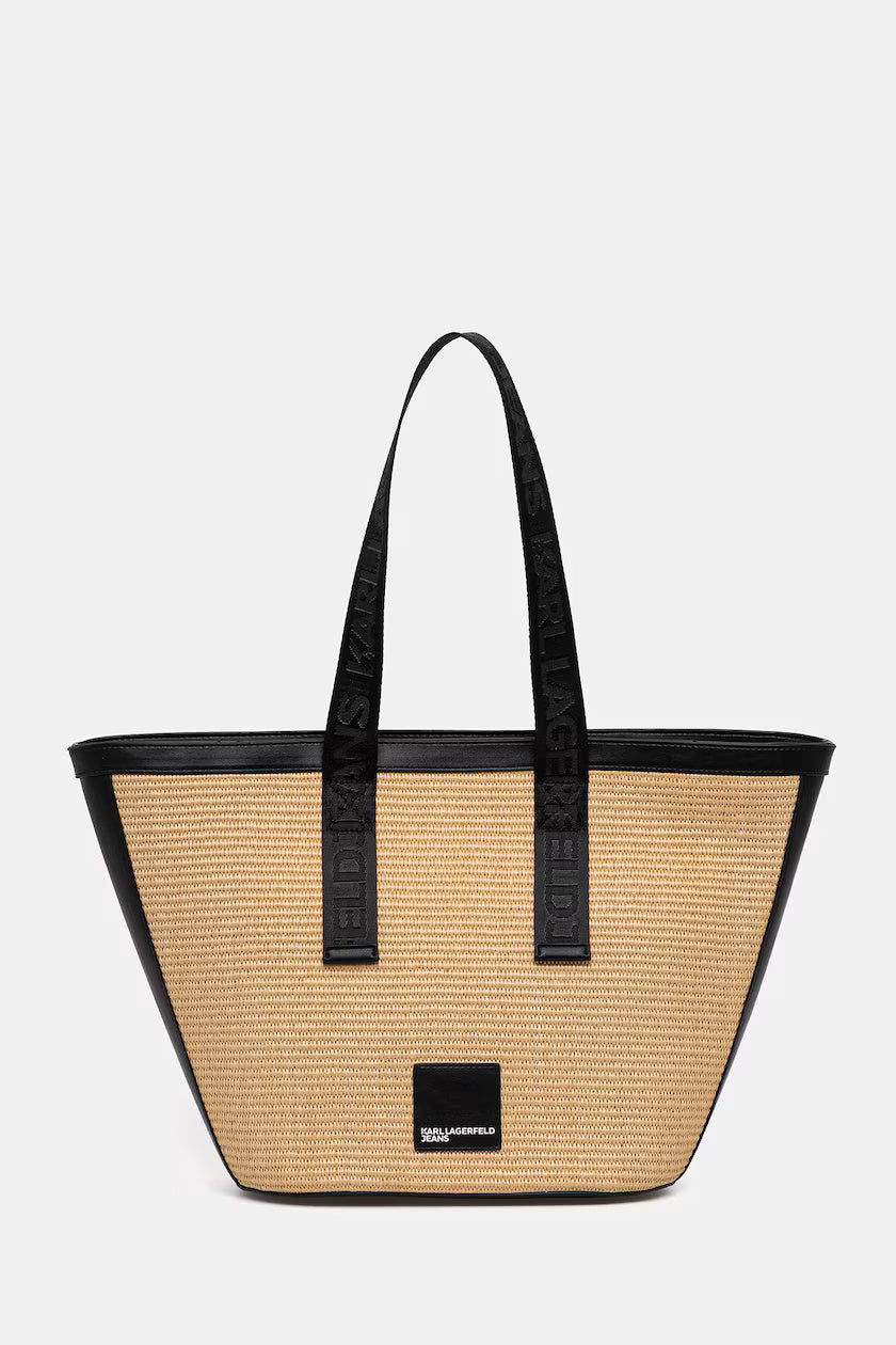 Karl Lagerfeld Box Logo Raffia Shopper Bag | Natural