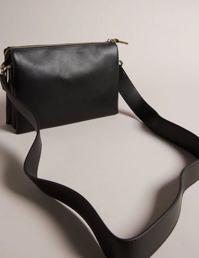 Ted Baker Darceyy Leather Crossbody Bag With Webbing Strap | Jet Black
