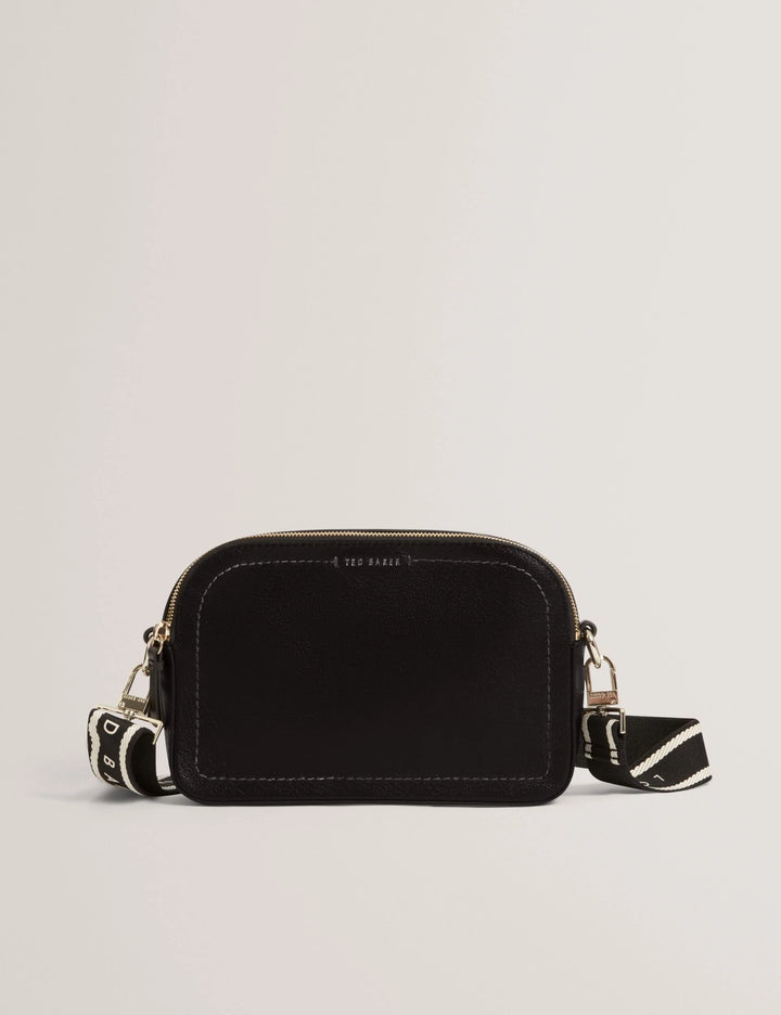 Ted Baker Logo Webbing Leather Crossbody Camera Bag | Black