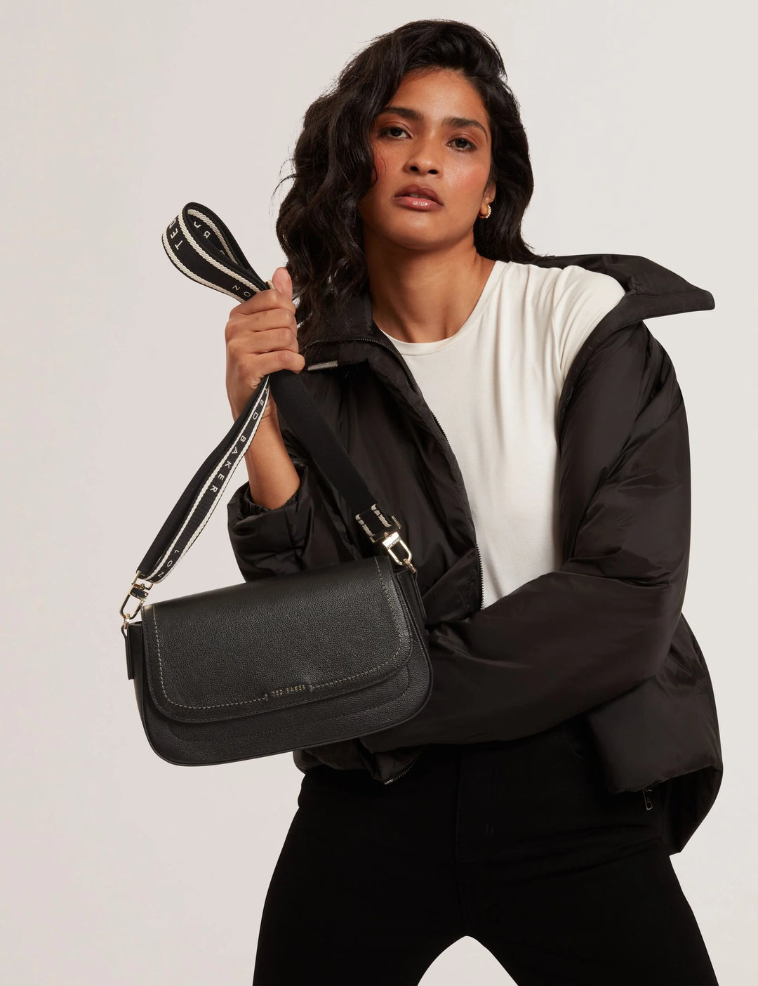 Ted Baker Webbing Leather Baguette Crossbody Bag | Black