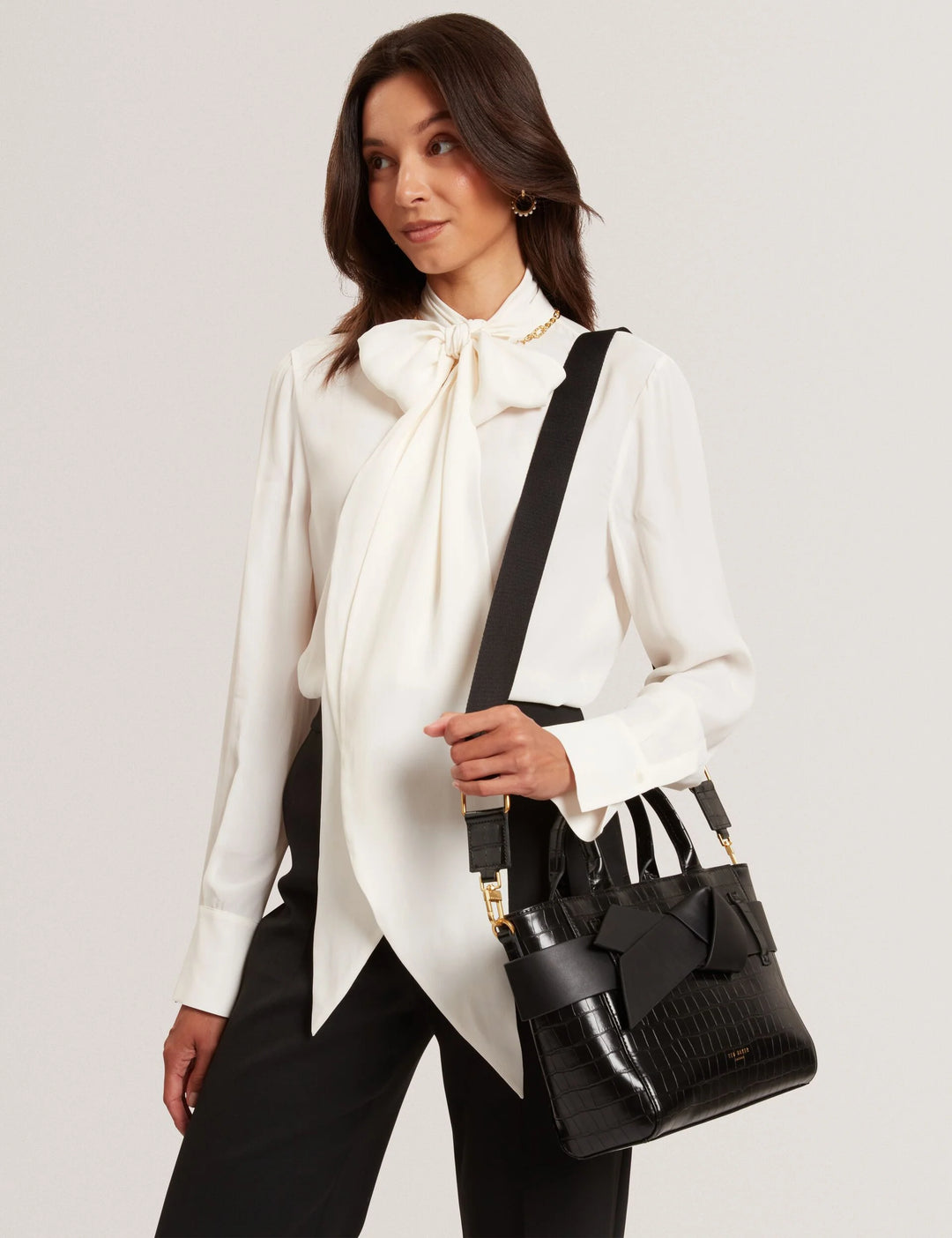 Ted Baker Jjosia Croc Bow Detail Crossbody Tote Bag | Black