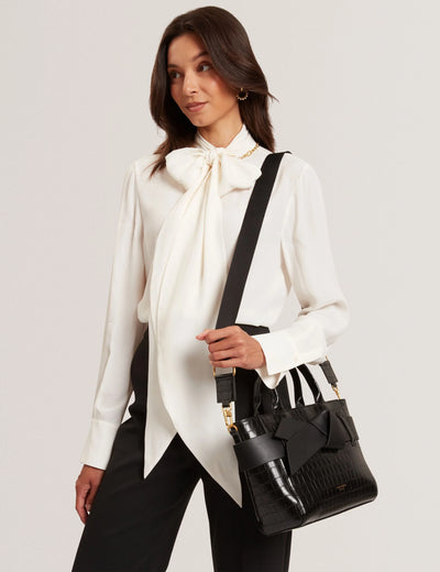 Ted Baker Jjosia Croc Bow Detail Crossbody Tote Bag | Black