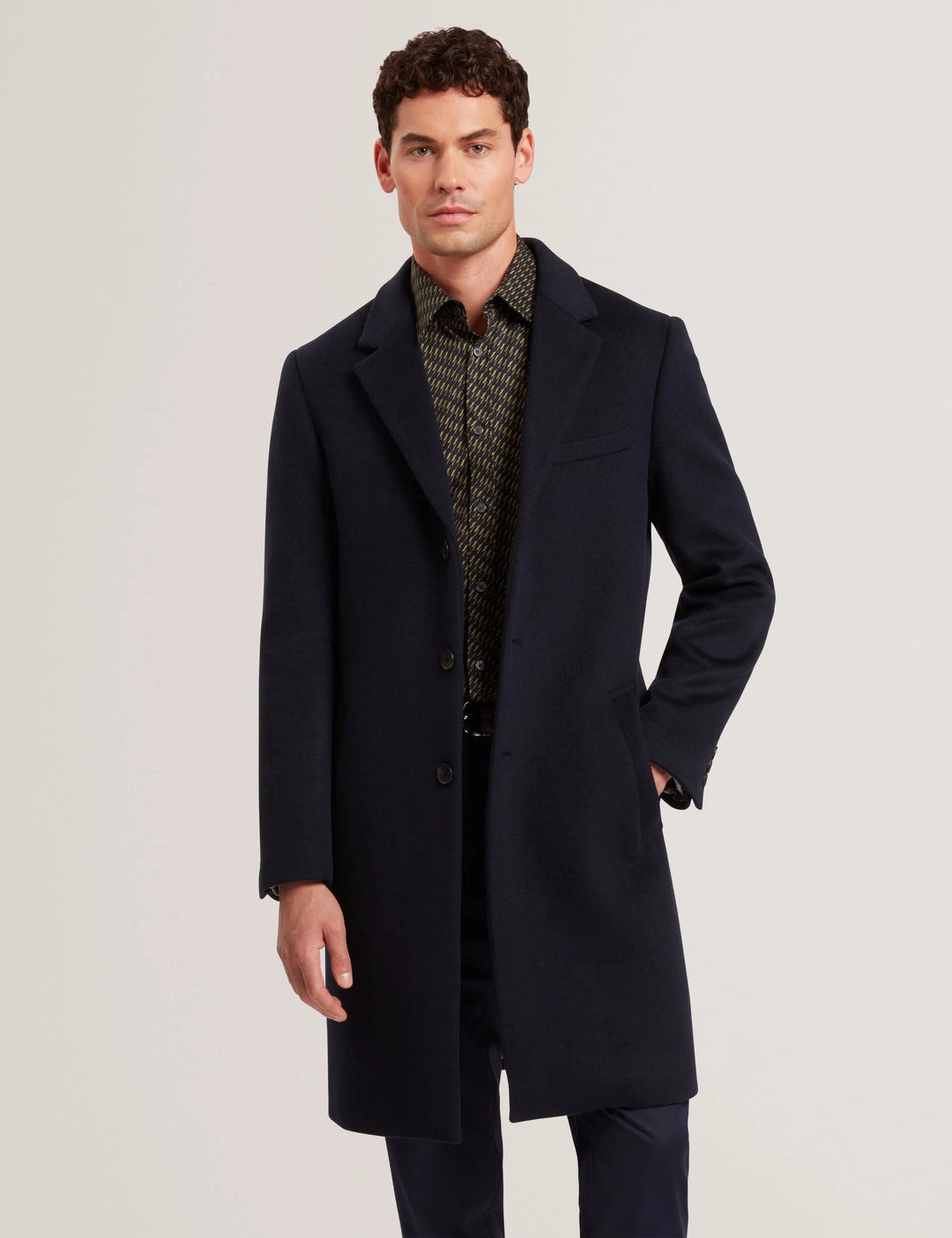 Ted Baker Alerton Slim Fit Wool Rich City Overcoat | Navy