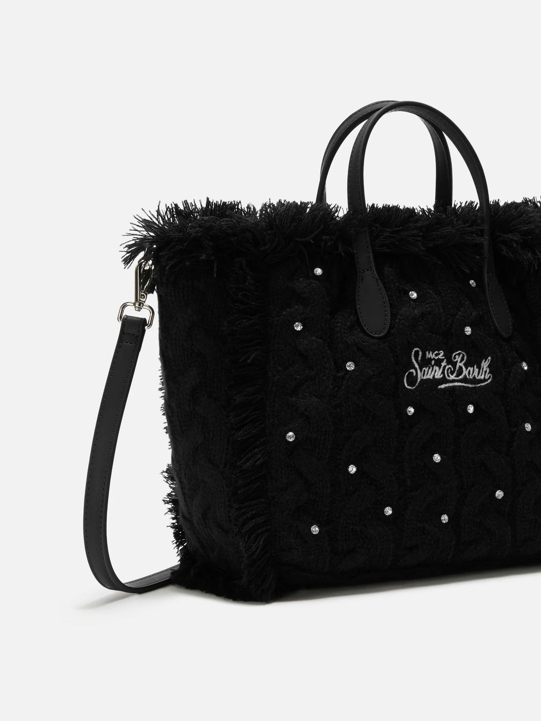 MC2 Saint Barth Colette Wool Braid Strass Bag | Black