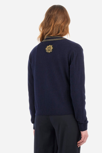 La Martina Wool & Cashmere Cardigan with Grey Trim | Navy