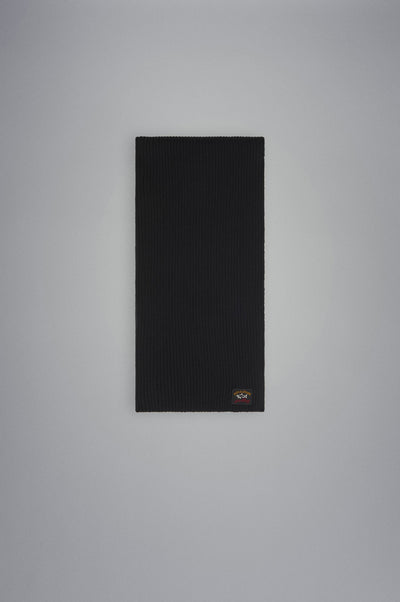 Paul & Shark Ribbed Wool Scarf with Iconic Badge | Black