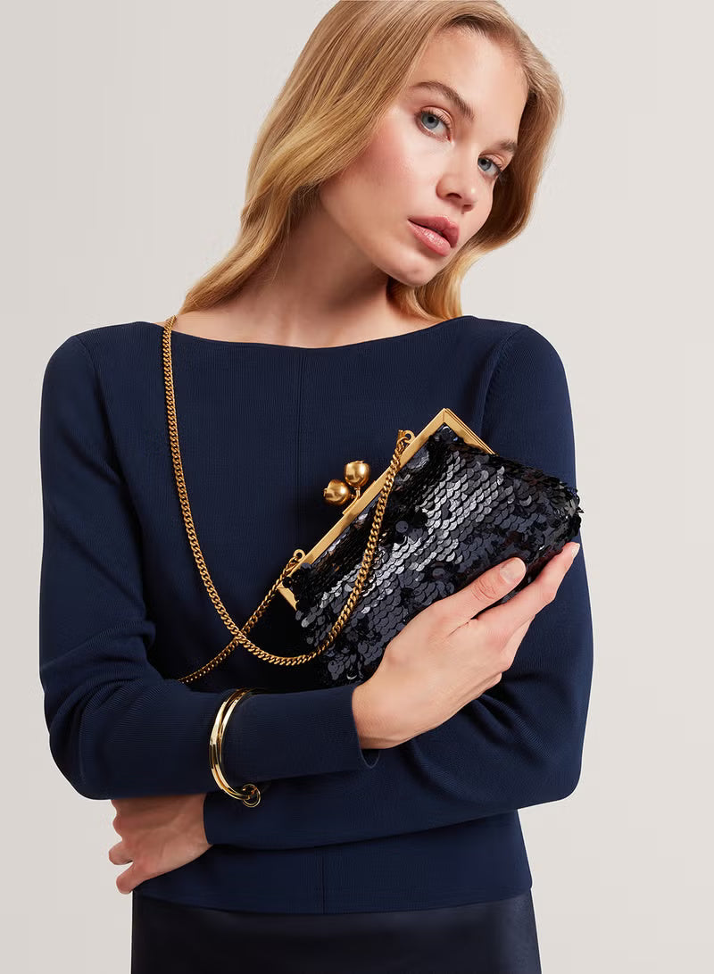 Ted Baker Sequinz Rose Detail Sequin Clutch Bag | Navy
