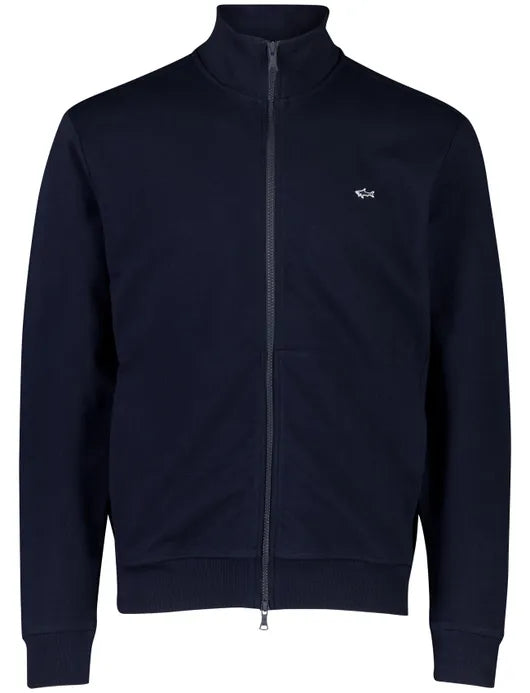 Paul & Shark Shark Badge Stretch Fleece Cotton Full Zip Sweatshirt | Navy