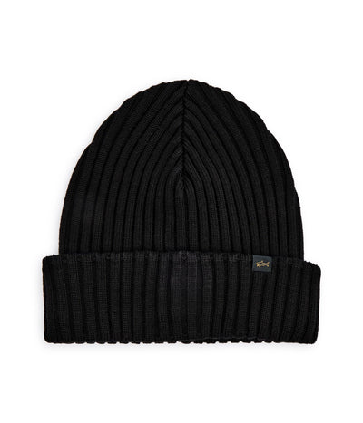 Paul & Shark Shark Tag Soft Cool Touch Wool Beanie | Black