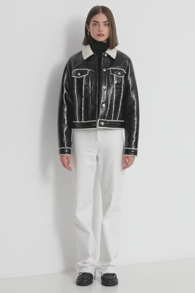 Karl Lagerfeld Women's Faux Leather Jacket | Black/White