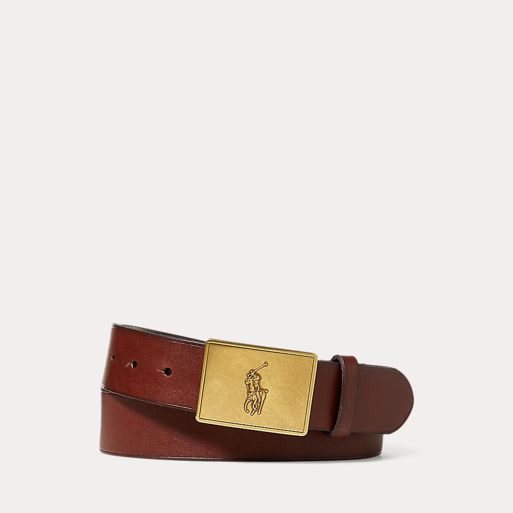 Ralph Lauren Pony Plaque Leather Belt | Brown