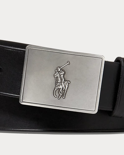 Ralph Lauren Pony Plaque Leather Belt | Black