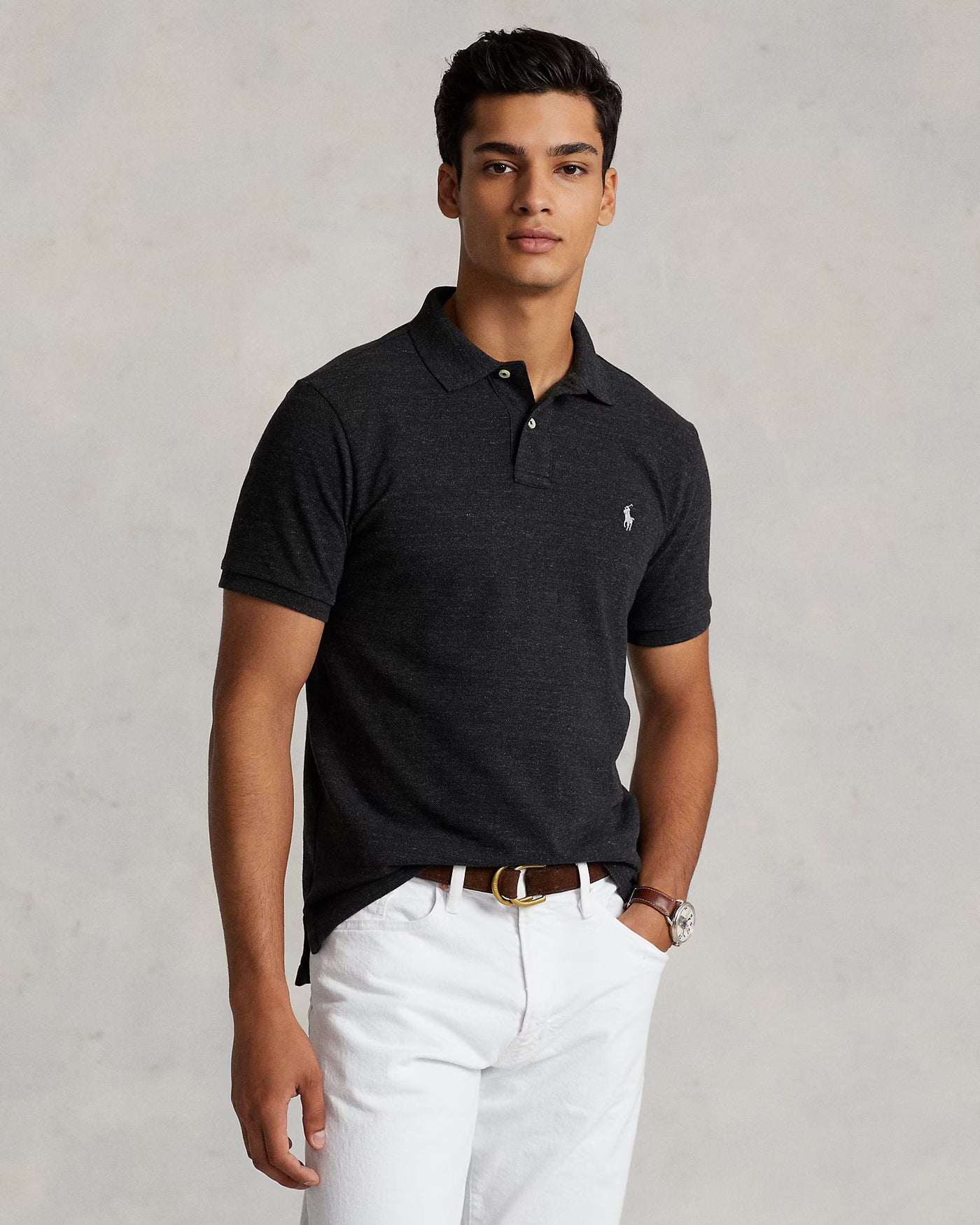 Ralph Lauren Custom Slim Fit Mesh Polo Shirt | Black Marl