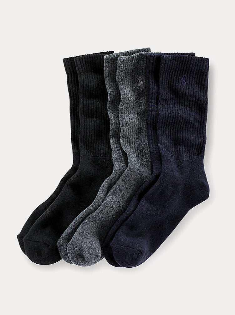 Ralph Lauren Crew Sock 3-Pack | Navy/Black/Charcoal