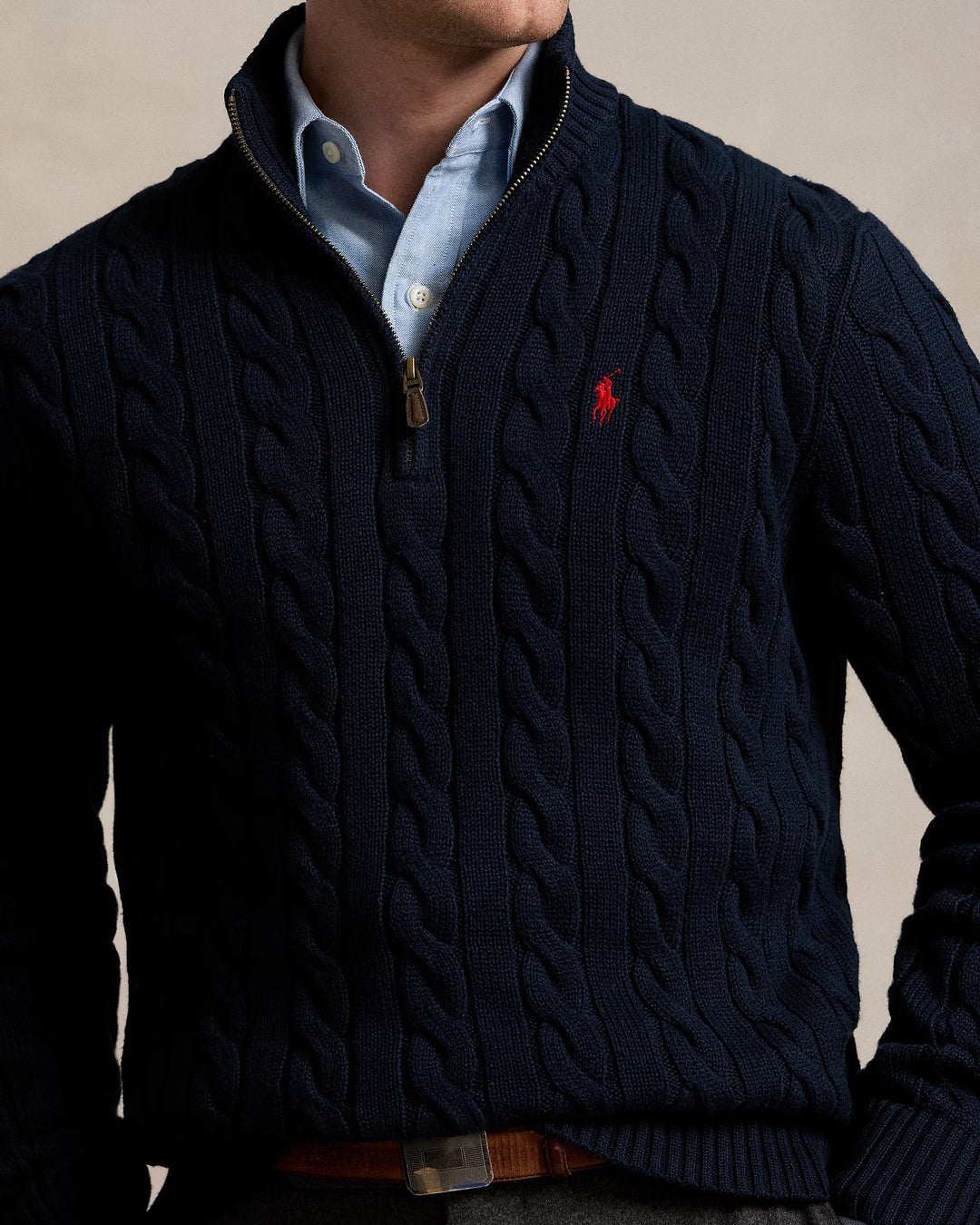 Ralph Lauren Cable-Knit Cotton Quarter-Zip Jumper | Hunter Navy