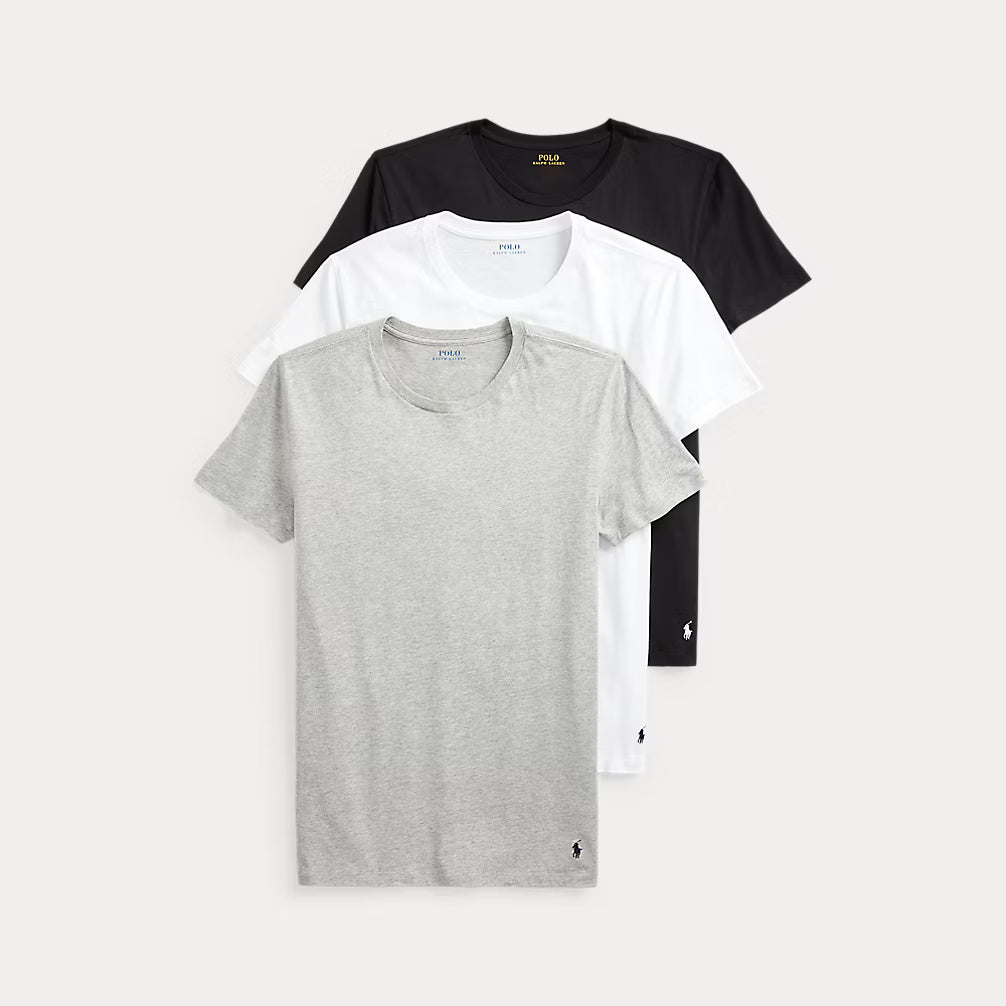 Ralph Lauren Slim Crewneck 3-Pack | Black/White/Grey