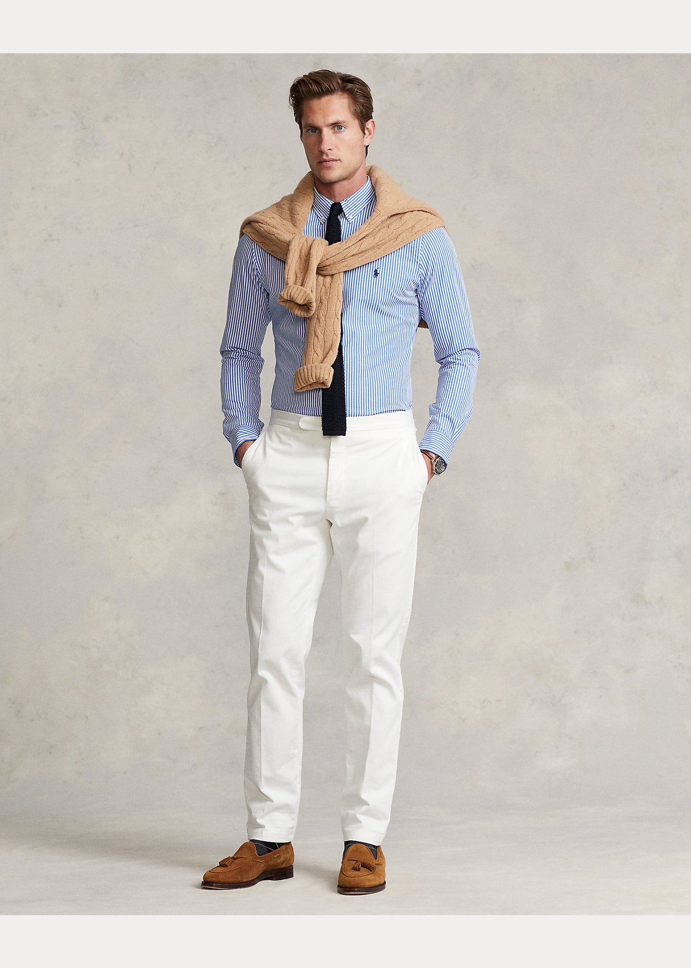 Ralph Lauren Custom Fit Striped Stretch Poplin Shirt | Light Blue/White