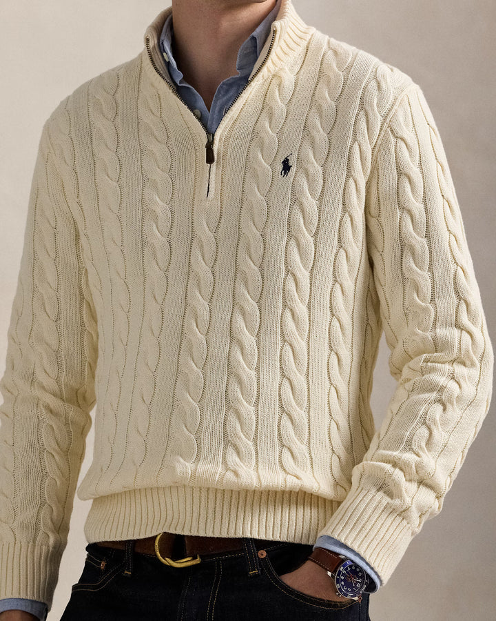Ralph Lauren Cable-Knit Cotton Quarter-Zip Jumper | Cream