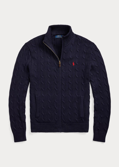 Ralph Lauren Cable-Knit Cotton Full-Zip Jumper | Hunter Navy