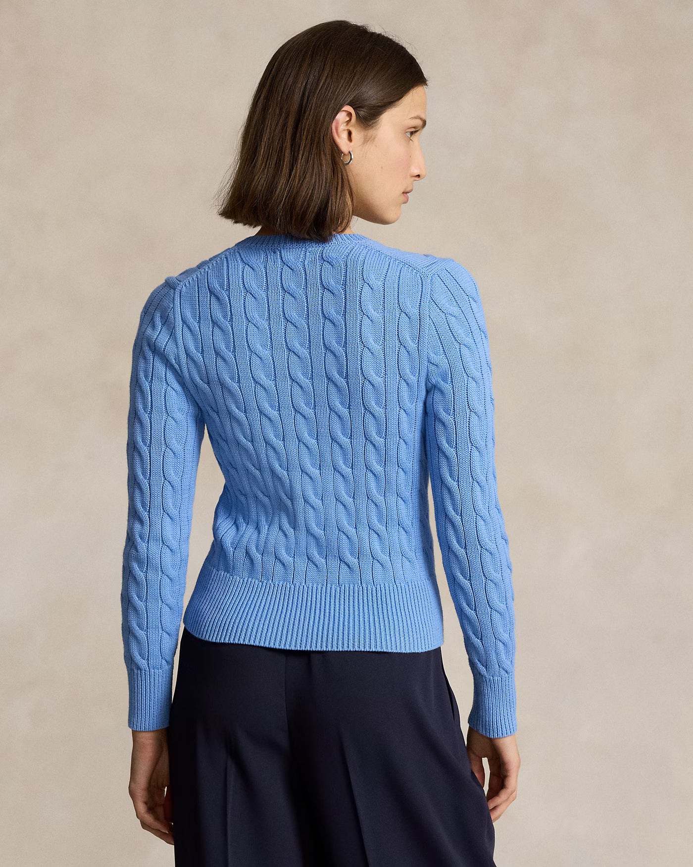 Ralph Lauren Cable-Knit Cotton Crewneck Cardigan | Litchfield Blue