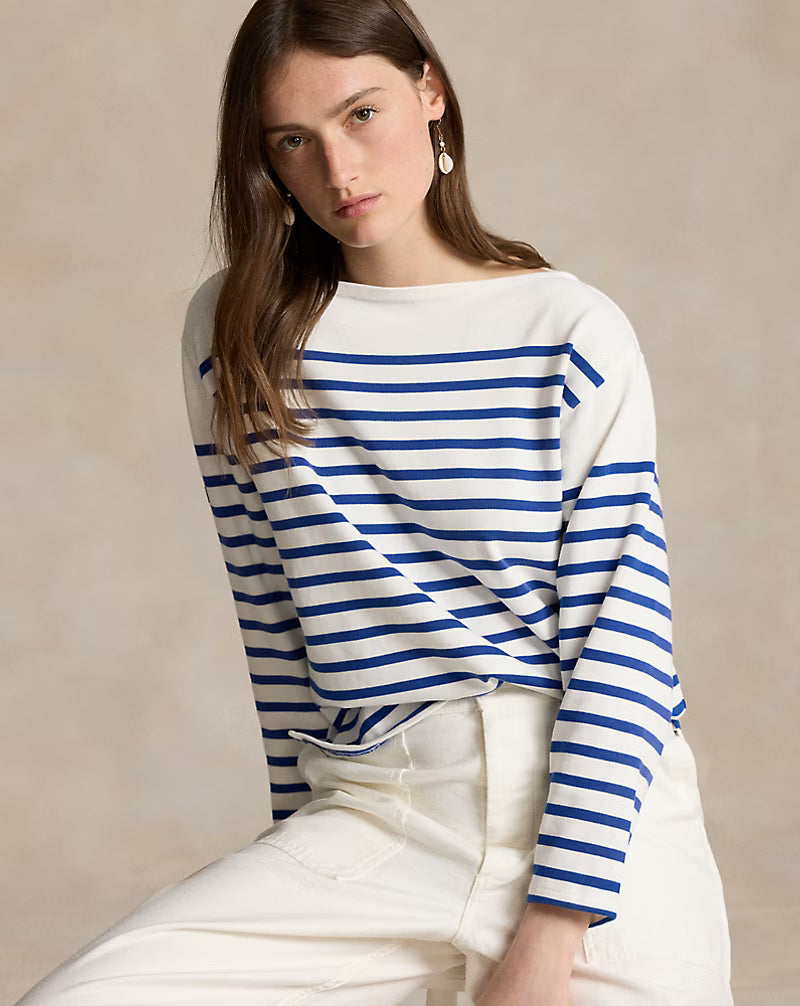 Ralph Lauren Striped Boatneck Mariner Tee | Navy/White