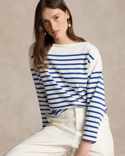 Ralph Lauren Striped Boatneck Mariner Tee Relaxed Fit | Sapphire/White