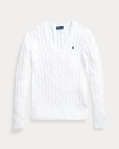 Ralph Lauren Cable-Knit Cotton V-Neck Jumper | White