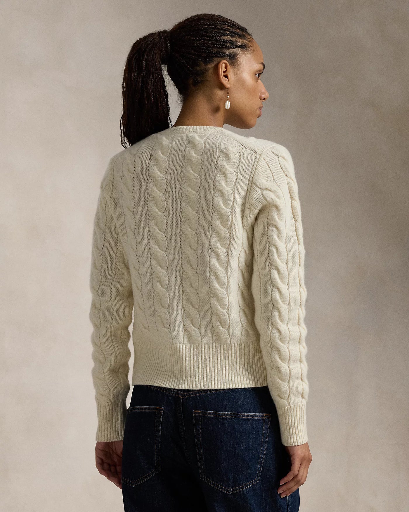 Ralph Lauren Cable-Knit Wool-Cashmere Cardigan | Authentic Cream