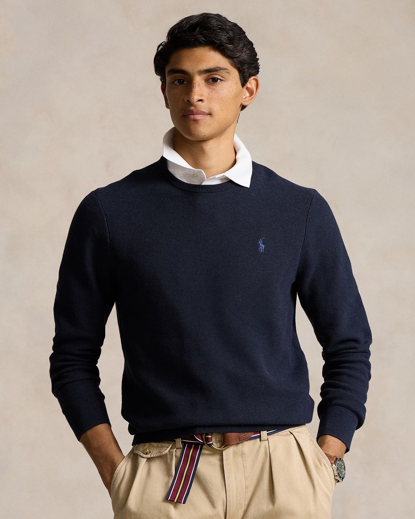 Ralph Lauren Textured Cotton Crewneck Jumper | Navy