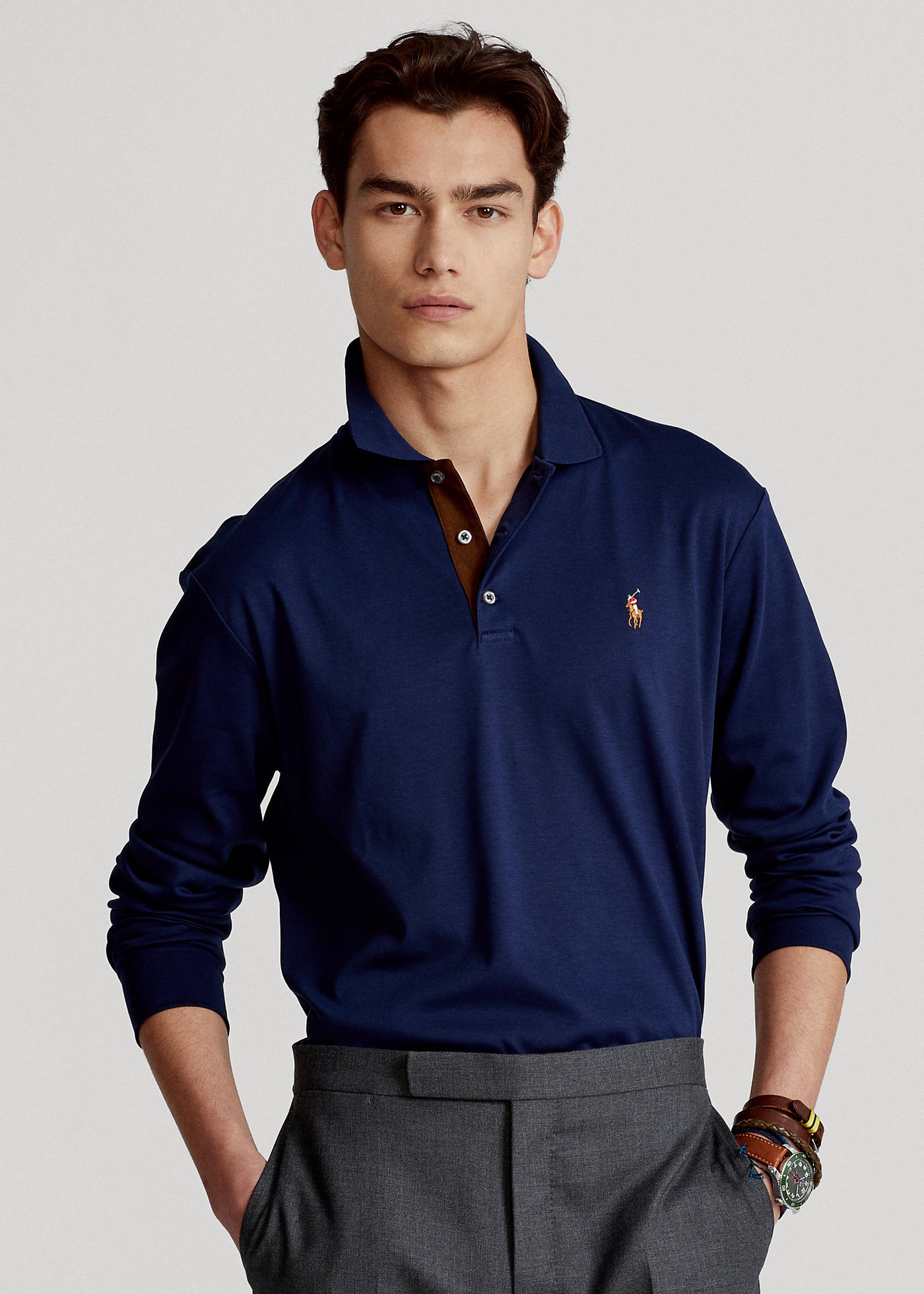 Ralph Lauren Soft Cotton Interlock Custom Slim Fit Polo Shirt | Refined Navy