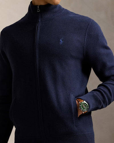 Ralph Lauren Mesh-Knit Cotton Full-Zip Jumper | Navy