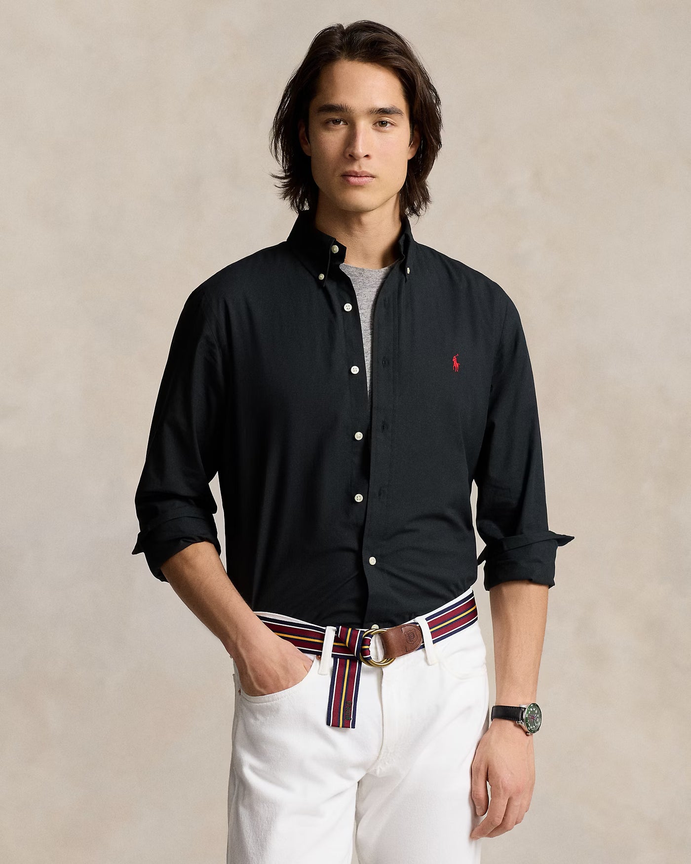 Ralph Lauren Custom Fit Stretch Poplin Shirt | Black