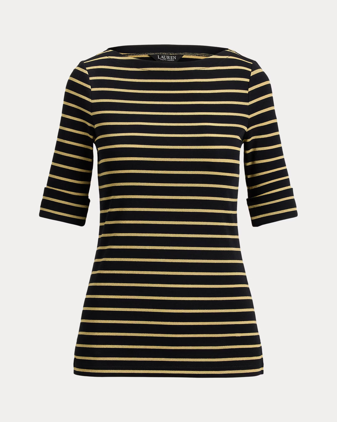 Lauren Ralph Lauren Metallic Striped Boatneck Tee | Black/Gold