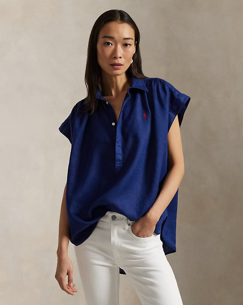 Ralph Lauren Linen Popover Shirt | Midnight Royal