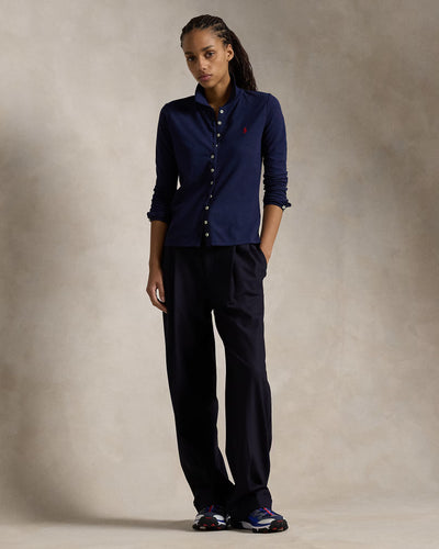 Ralph Lauren Buttoned-Placket Long-Sleeve Polo Cardigan | Newport Navy