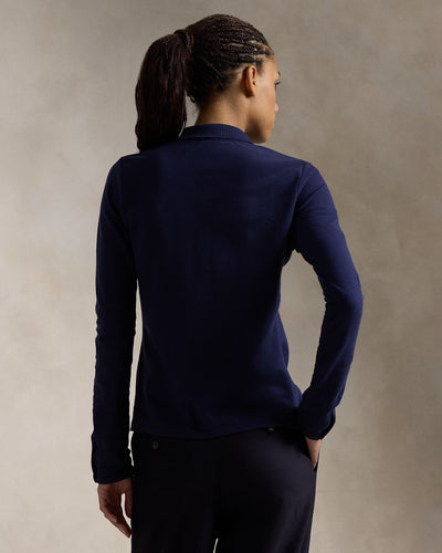 Ralph Lauren Buttoned-Placket Long-Sleeve Polo Cardigan | Newport Navy