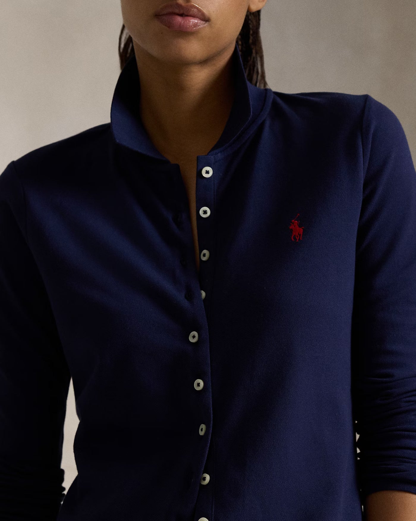 Ralph Lauren Buttoned-Placket Long-Sleeve Polo Cardigan | Newport Navy