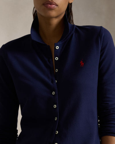 Ralph Lauren Buttoned-Placket Long-Sleeve Polo Cardigan | Newport Navy