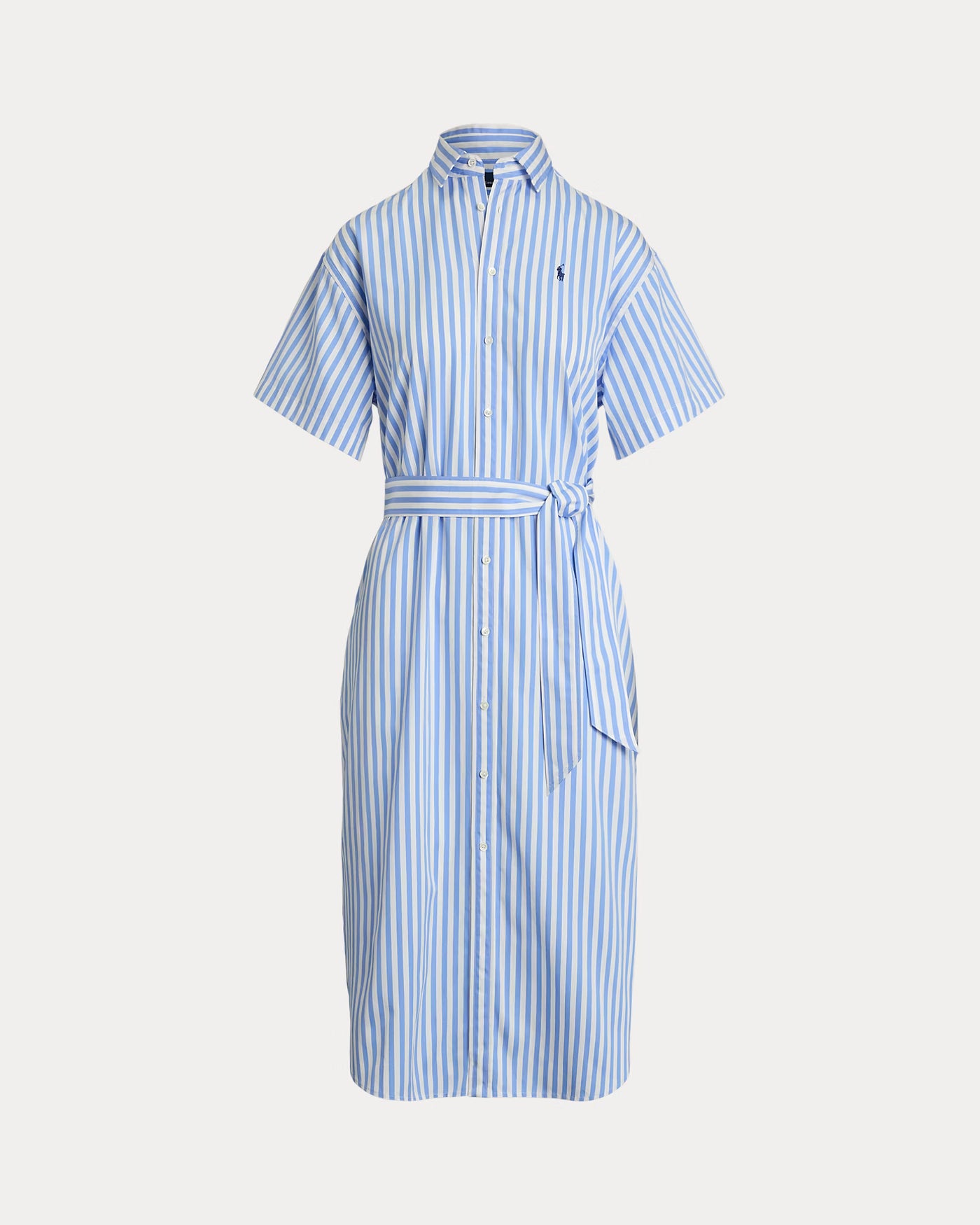 Ralph Lauren Belted Striped Cotton Shirtdress | Blue/White