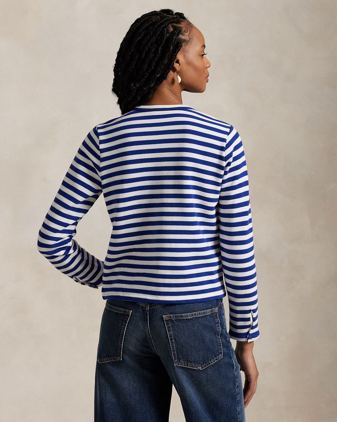 Ralph Lauren Polo Bear Striped French Terry Cardigan | Royal/White
