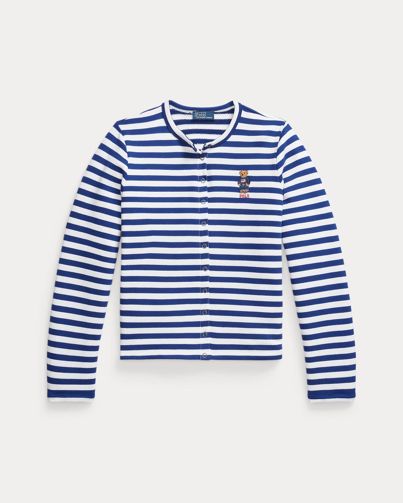 Ralph Lauren Polo Bear Striped French Terry Cardigan | Royal/White