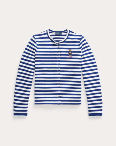 Ralph Lauren Polo Bear Striped French Terry Cardigan | Royal/White