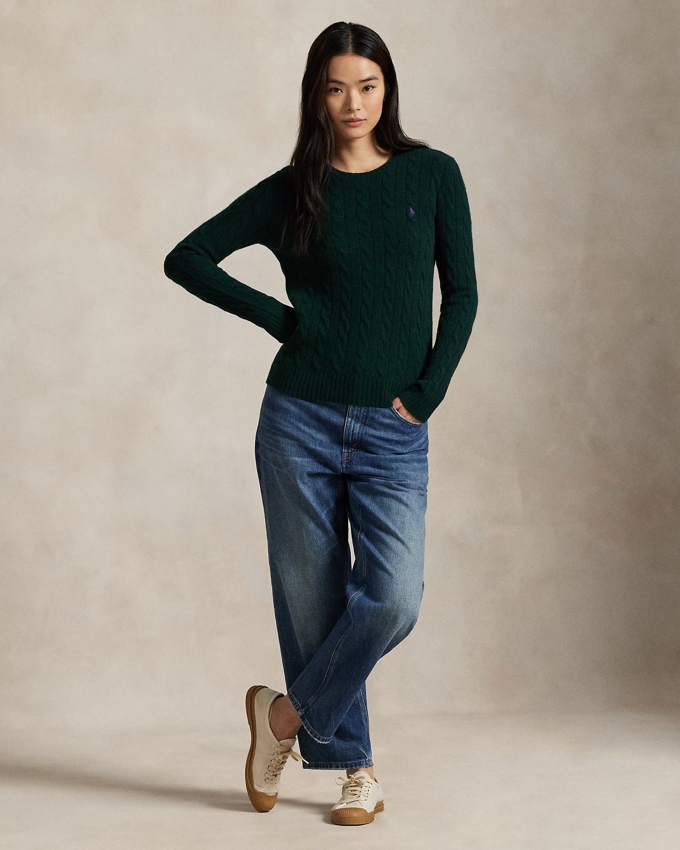 Ralph Lauren Cable Wool-Cashmere Crewneck Jumper | College Green