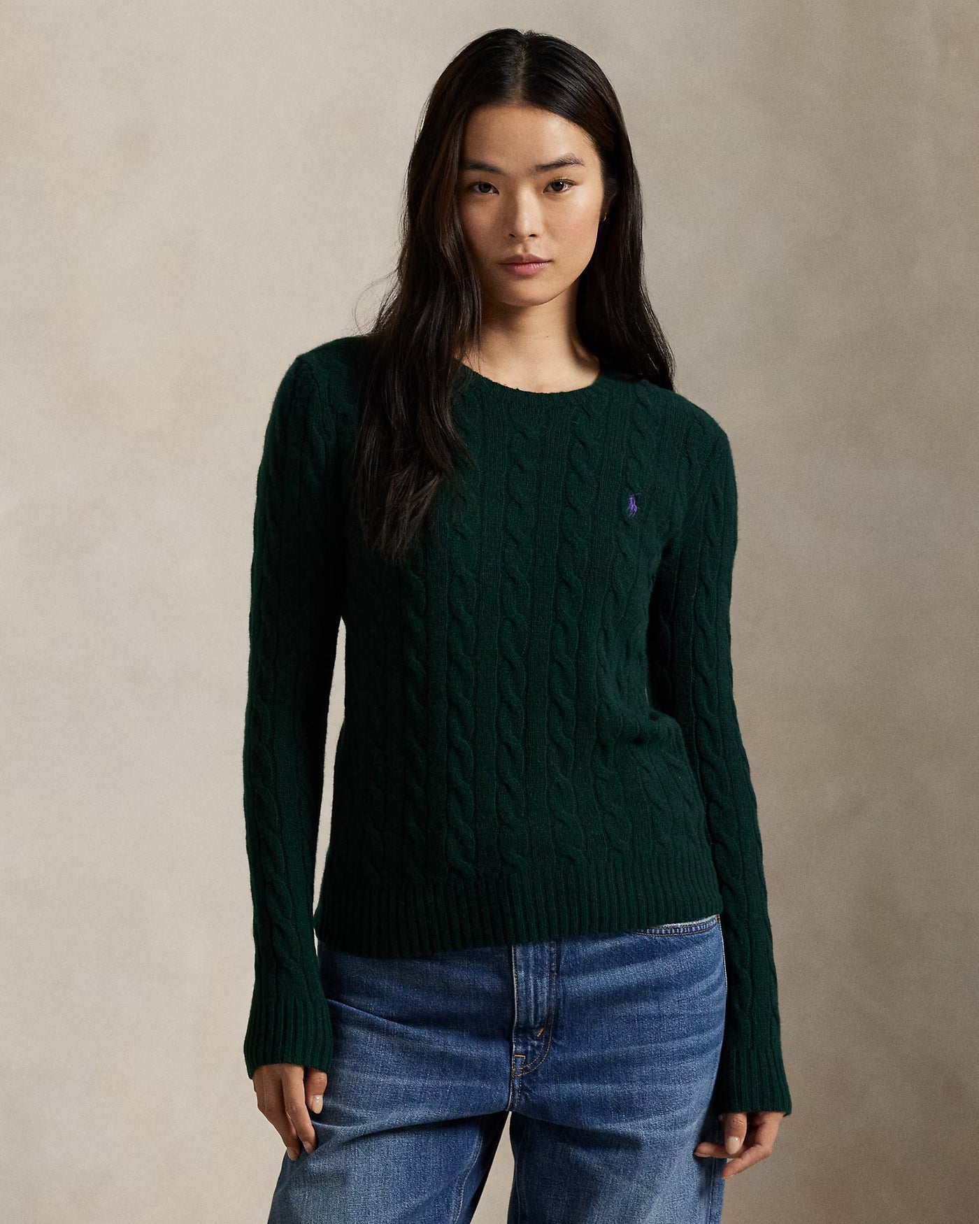 Ralph Lauren Cable Wool-Cashmere Crewneck Jumper | College Green