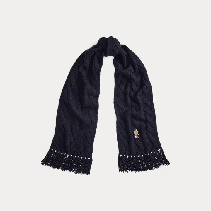 Ralph Lauren Polo Bear Cable-Knit Wool-Blend Scarf | Navy