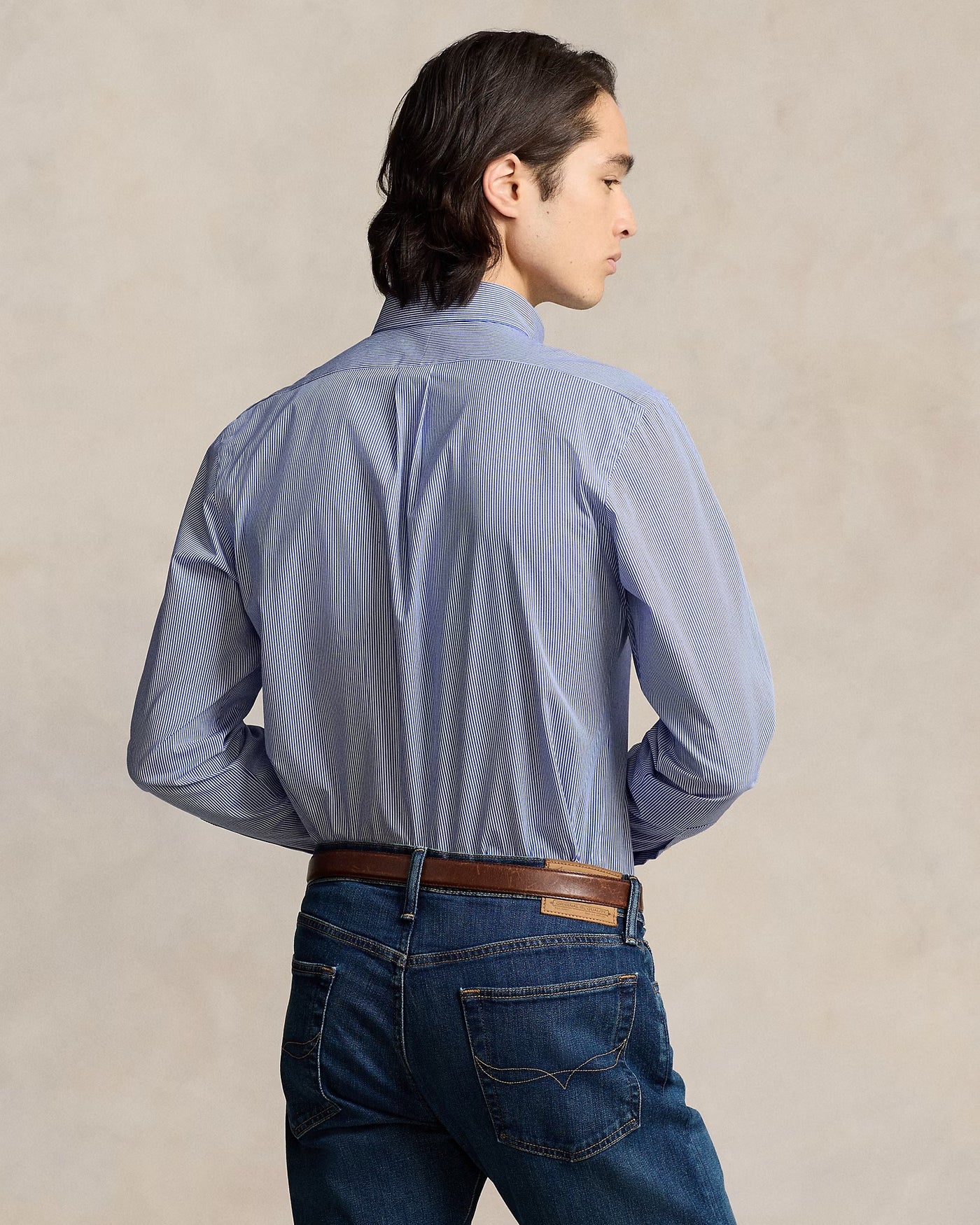 Ralph Lauren Custom Fit Stretch Poplin Shirt | Blue Hairline