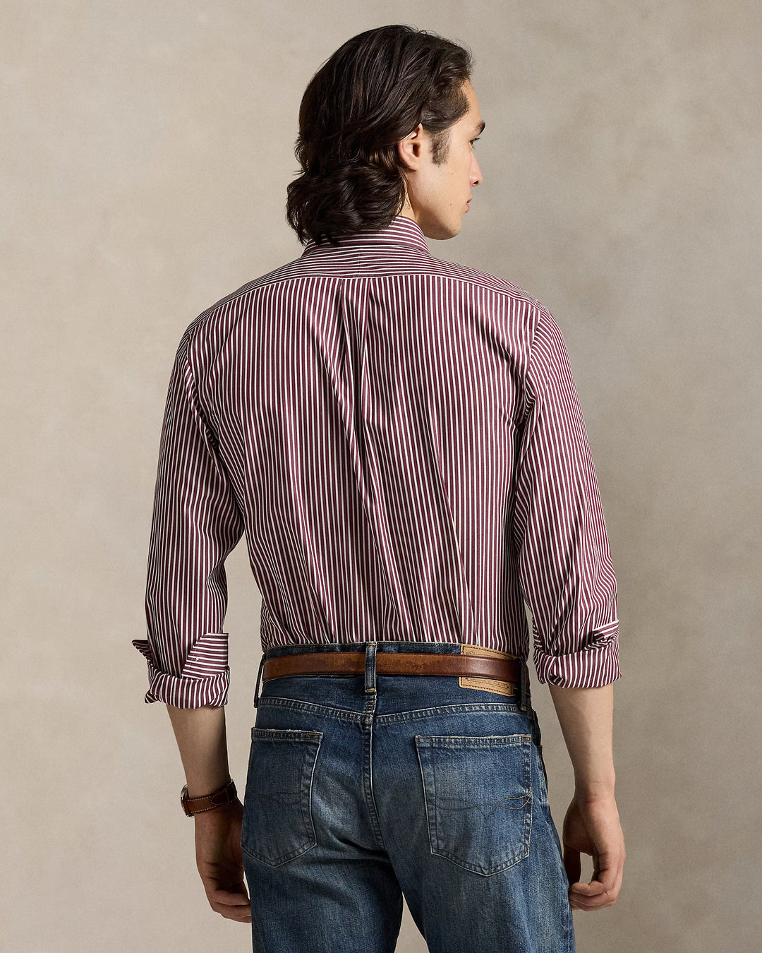 Ralph Lauren Custom Fit Striped Stretch Poplin Shirt | Wine/White